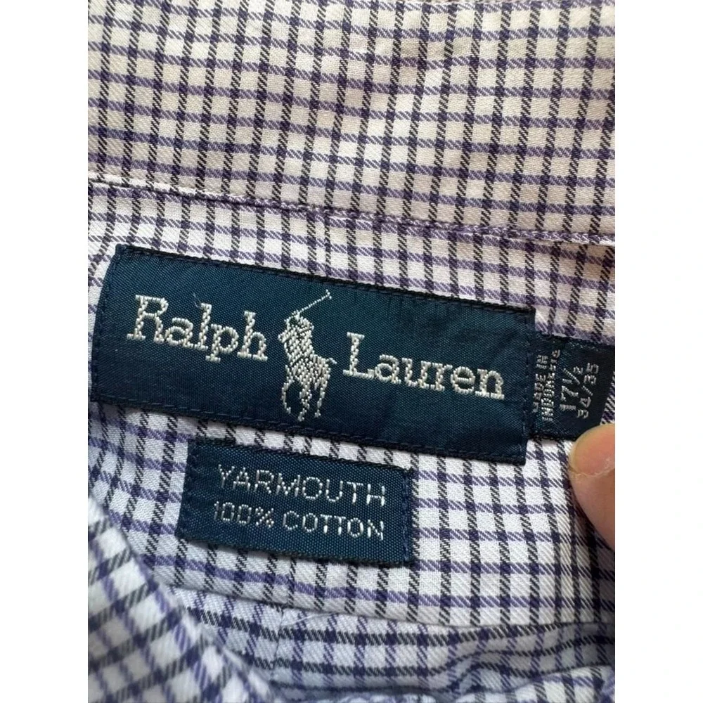 Polo Ralph Lauren Men's 17.5(34/35) Small Checkered Print Yarmouth Dress Shirt